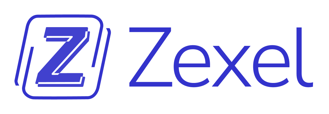 Imagotipo Zexel horizontal en color persian blue